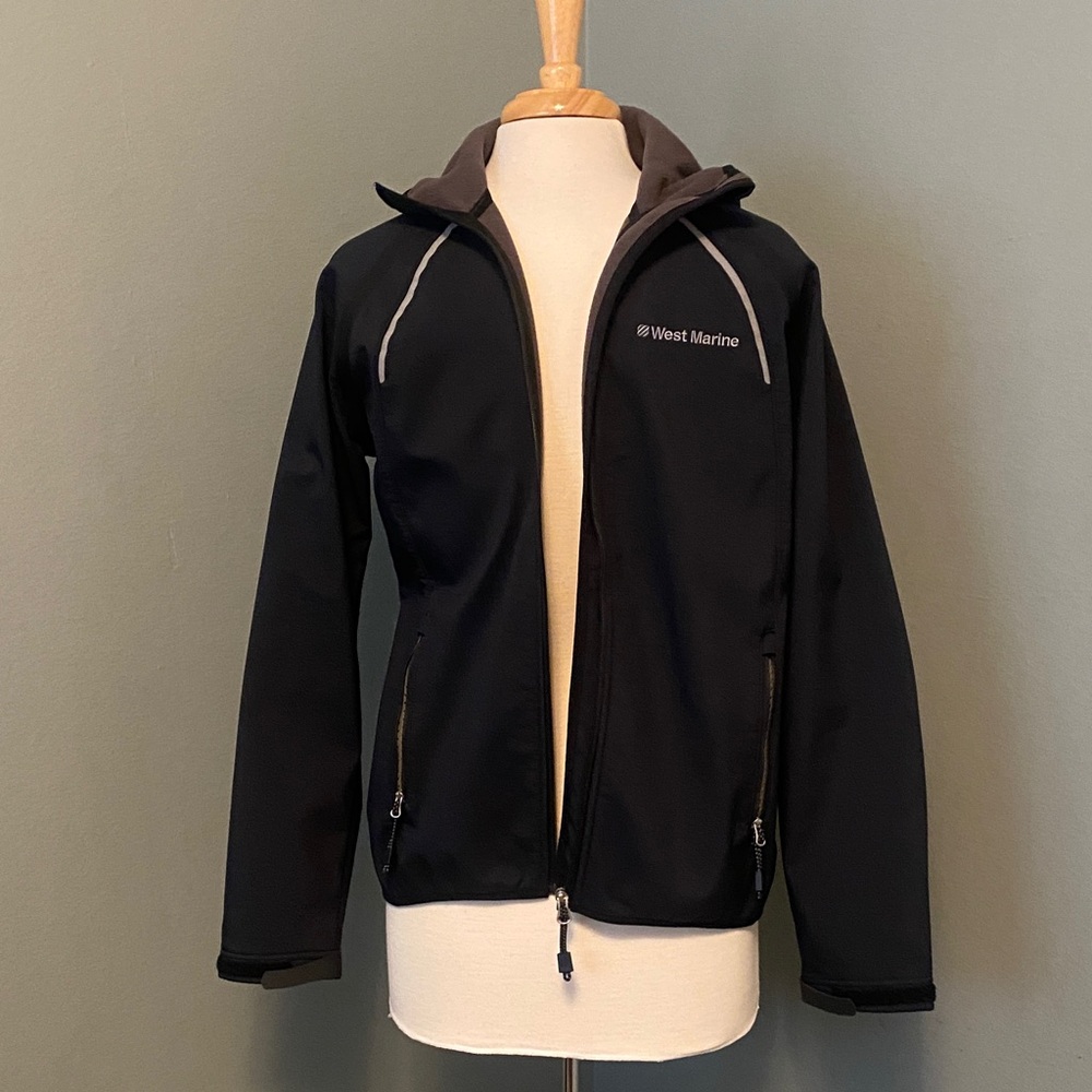 West Marine Black Softshell Jacket with Gray Hood Trim